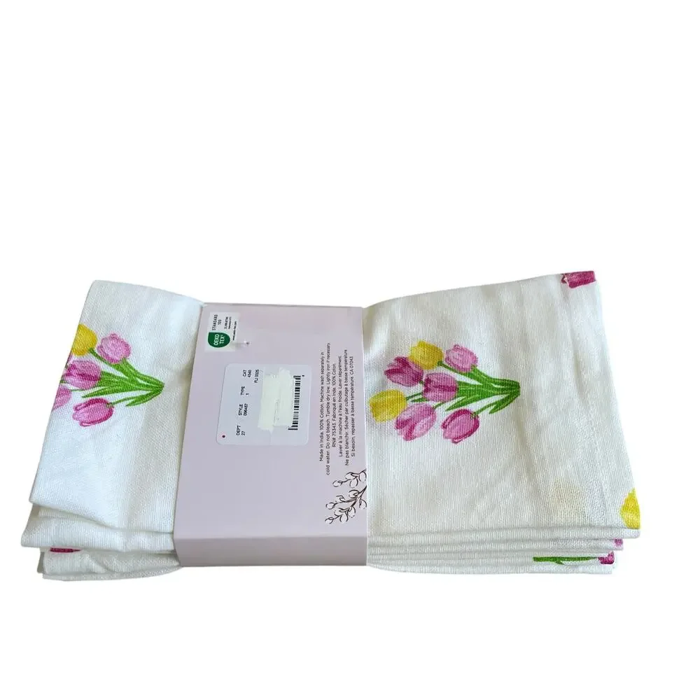 8pc Rachel Ashwell THE FARMHOUSE Cotton Napkins 18x18 Embroidered Tulips New